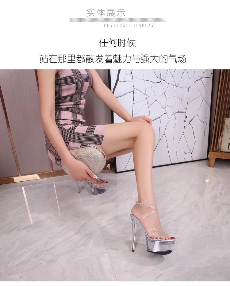 New 2024 Summer Fashion Sandals Sexy Open Toe 15CM High Heels Party Dress Wedding Nightclub Women Shoes Platform Stripper Heels