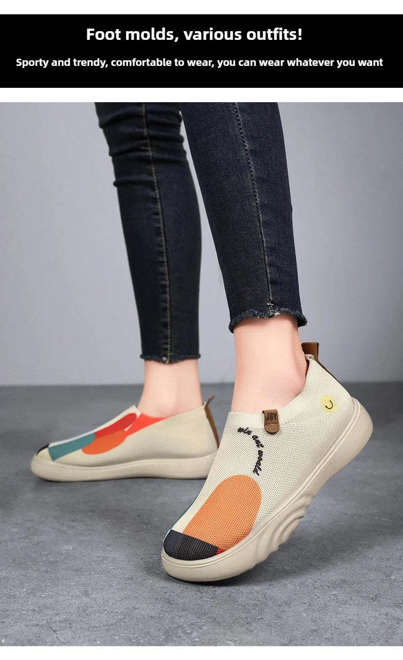 Spring and summer women's breathable knitted sports shoes, casual sponge shoes, lightweight mesh low top shoes  platform boots