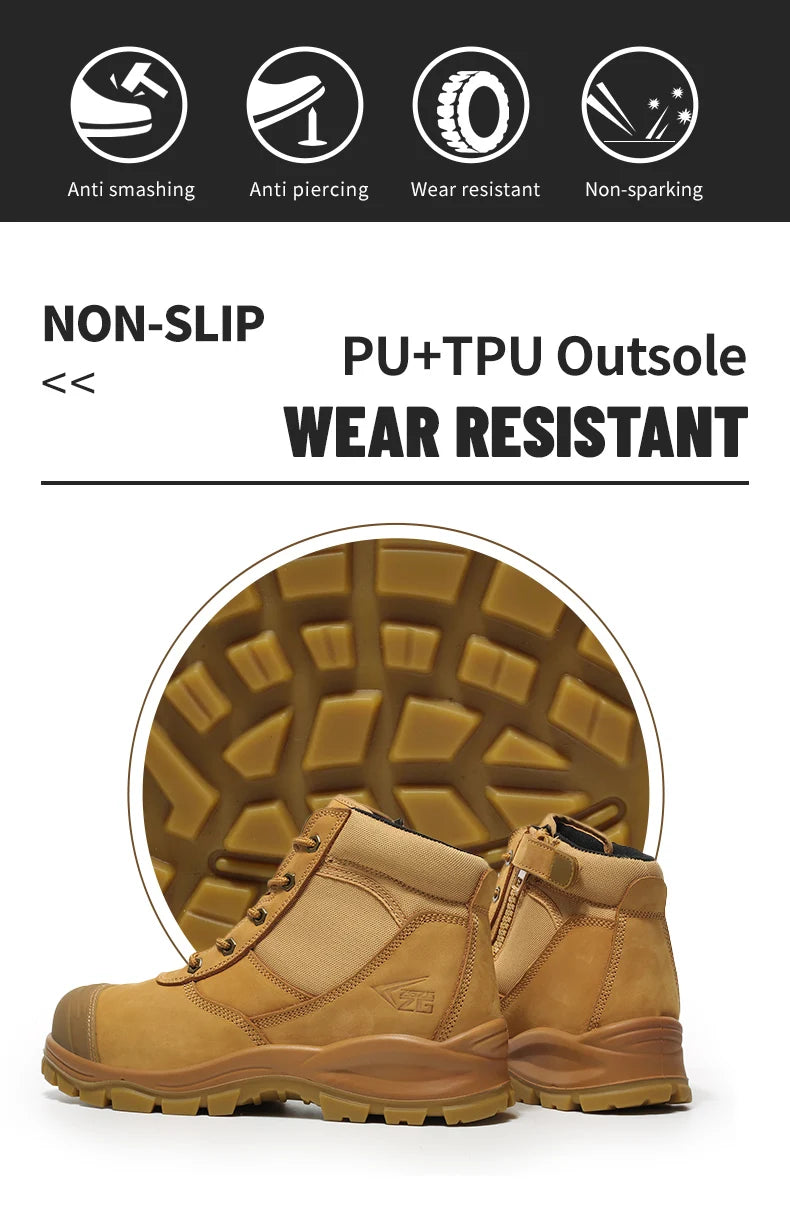 Genuine Leather Men's Boots Safety Shoes Indestructible Work Boots Steel Toe Shoes Puncture-Proof security Protective Shoes Male