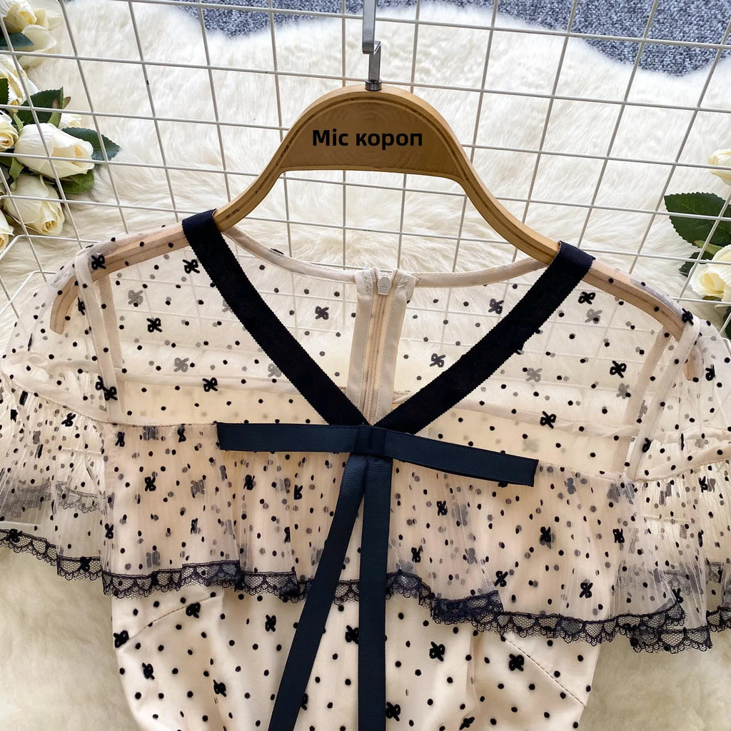 Ele Lace Splice Waist Cinched Me Dr Women's Summer New Sle Celebri Aosphere Super Fairy T Dr Skirt