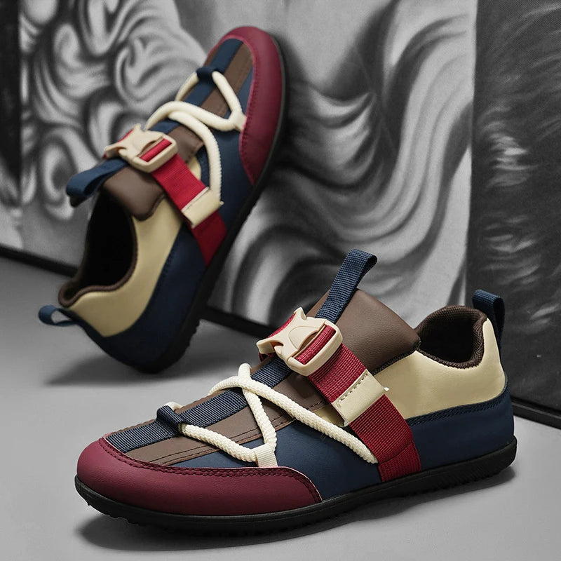 2025 Fashionable Men's Shoes Men Vulcanized Sneakers Leather Casual Shoes Slip-On Walking Travel Shoes Flat Bottomed Work Shoes