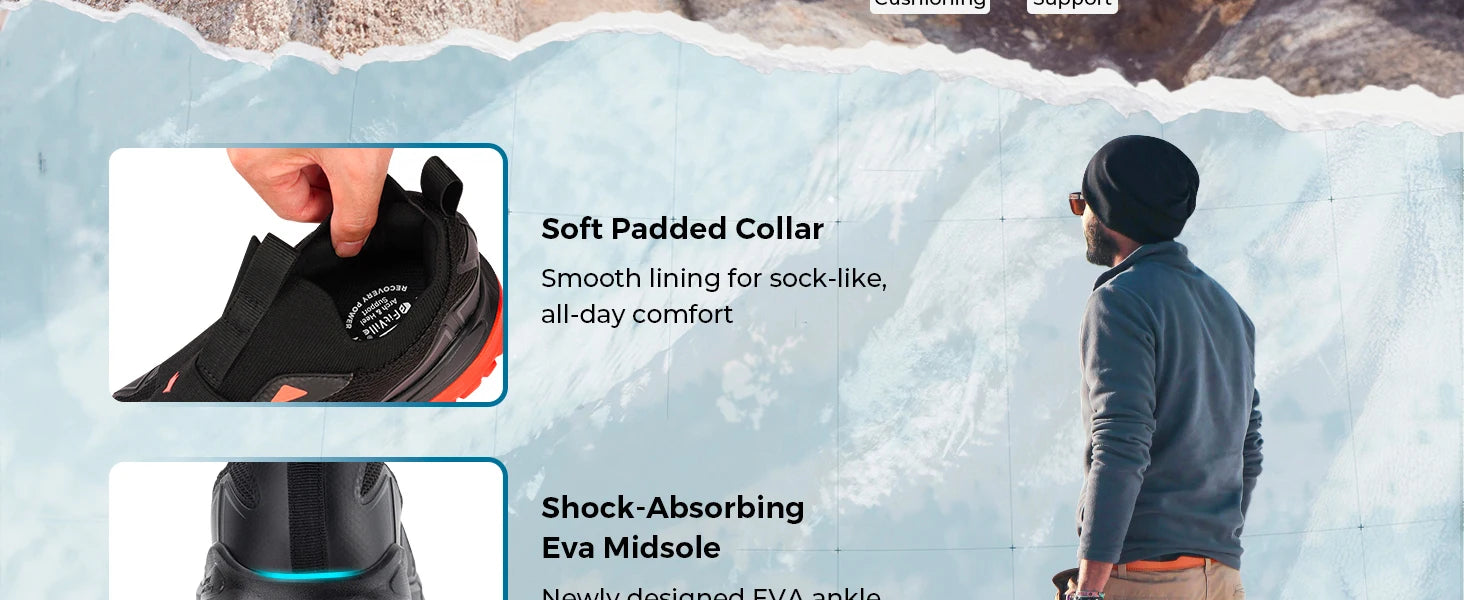 FitVille Men'S Widened Hiking Walking Shoes Slip-On Comfortable Orthopedic With Arch Support Non-Slip Sports Shoes For Travel