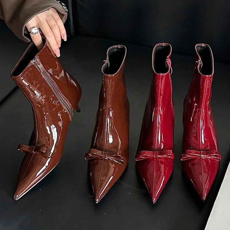 Fashion Butterfly-Knot Women Ankle Boots Female Zippers Shoes Footwear With Low Heel Party Ladies Short Modern Boots Shoes