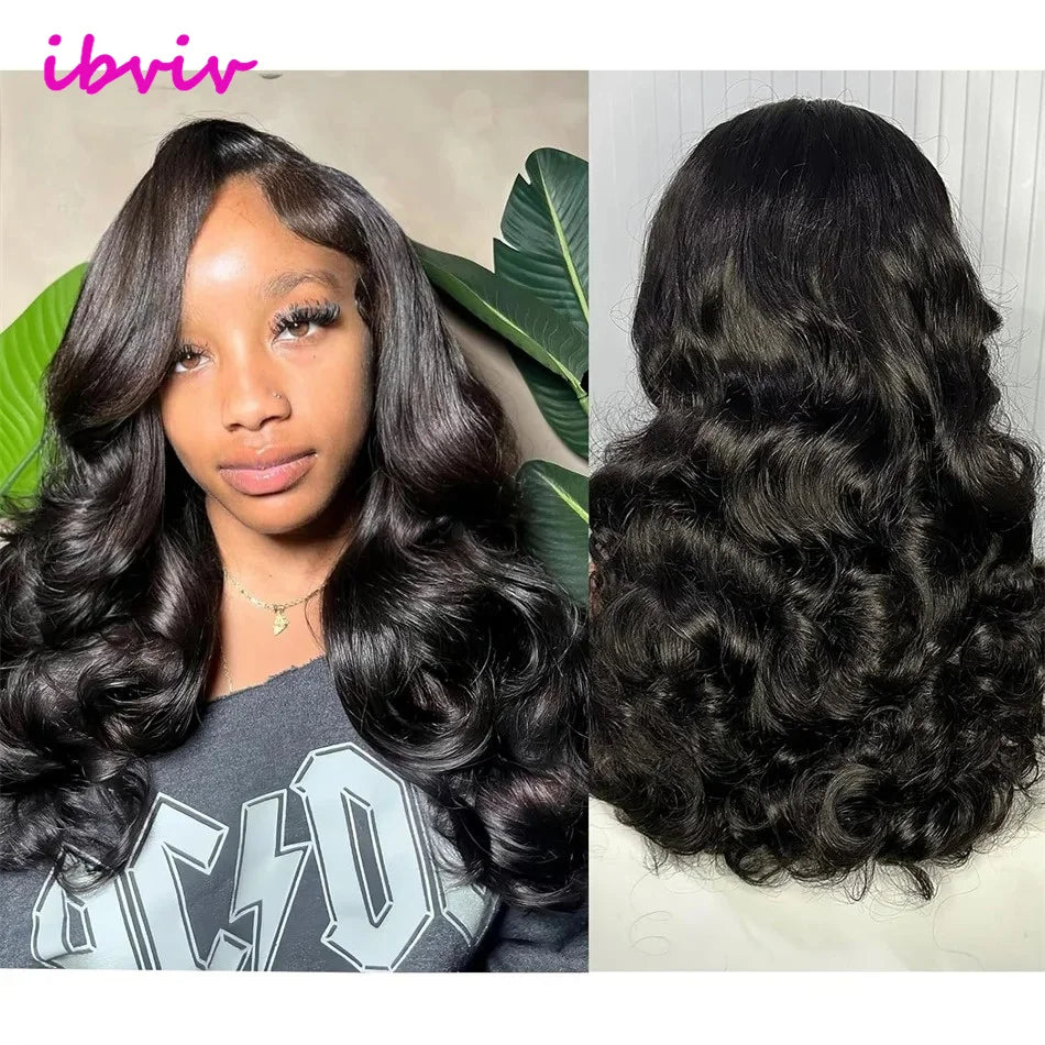 100% Raw Indian Virgin Hair Bouncy Wave 13x4 HD Lace Front Wigs Natural color 18" Wear and Go Ombre Bouncy Curly Glueless Wigs