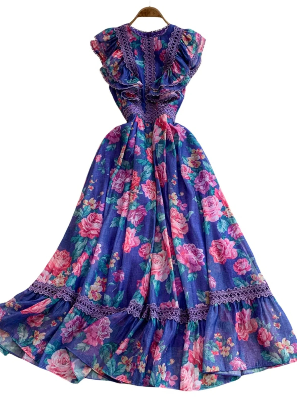 Ele Lace Splice Waist Cinching Long Dr Korean Sle Print Blouse Svel Midi Skirt High Waist A-Line Silhouette