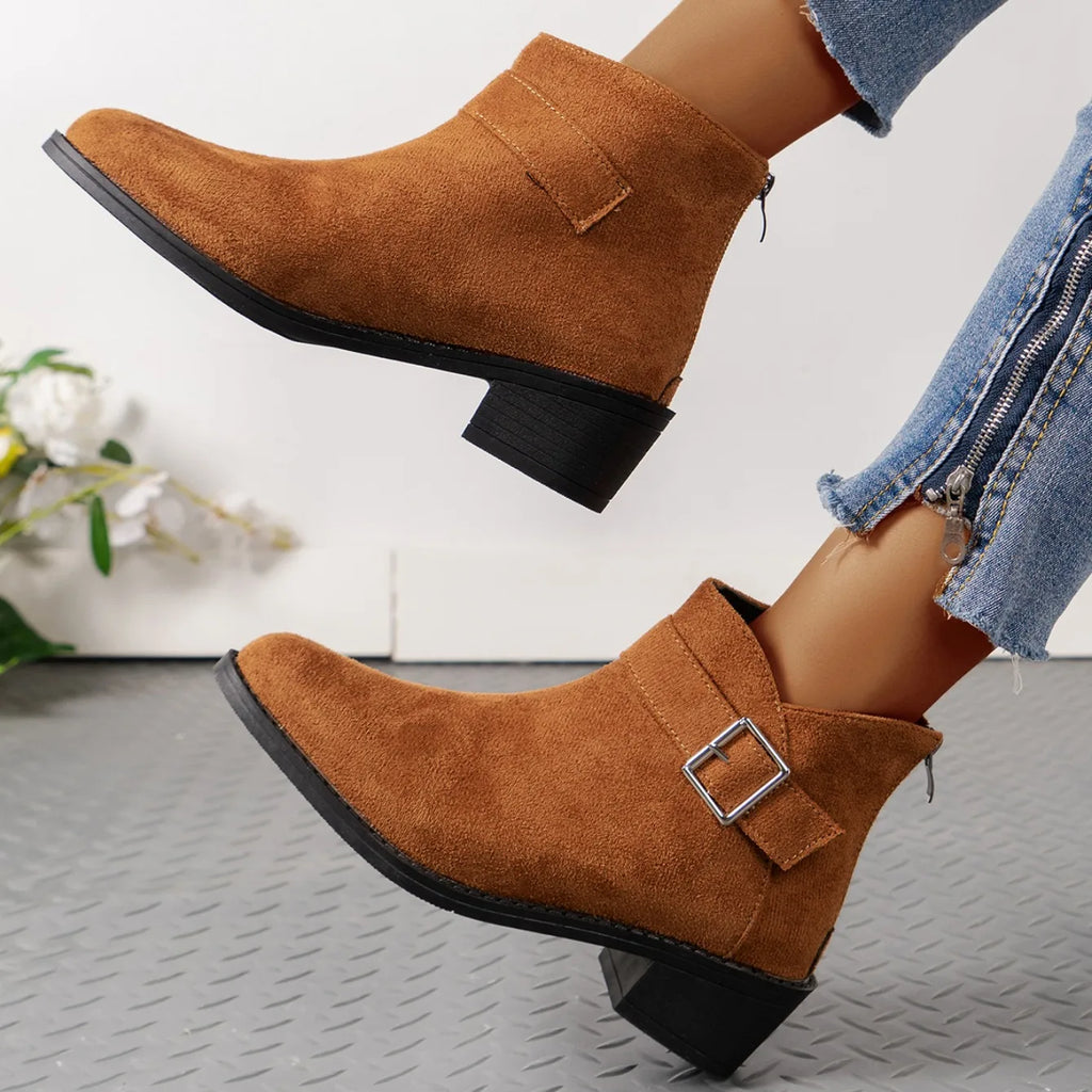 2024 New Ankle Boots Women High Heels Women Shoes Track Design Leopard Print Shoes for Women Thick Pointed Fashion Western Boots