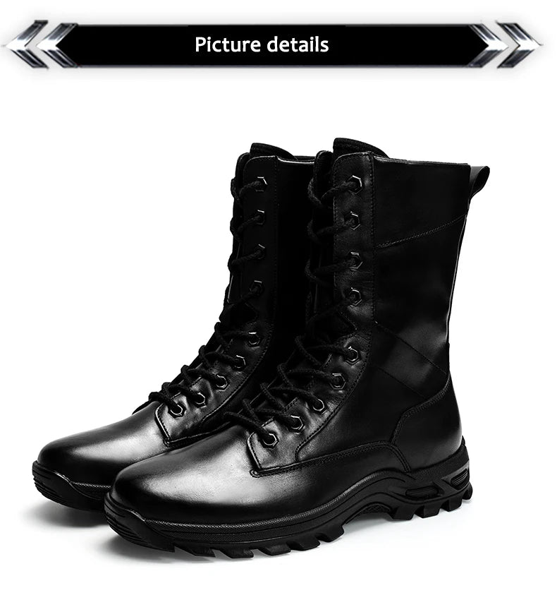 Genuine Leather Ankle Boots Men Outdoor Leather Winter Fur Warm Man Boots Army Hunting Boots for Men Shoes Casual Black Boots