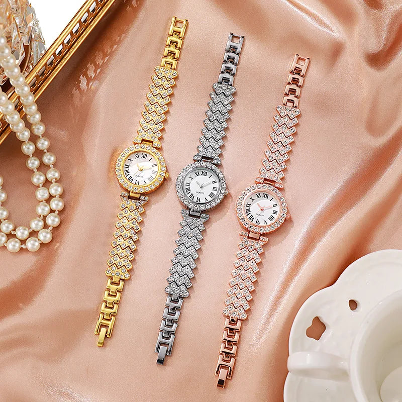 1/3PCS Luxury Rhinestone Women Watches Fashion Roma Dial Quartz Watch for Women Clock（Without Box）