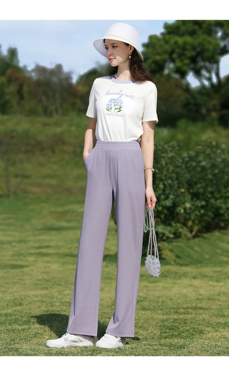 I BELIEVE YOU Wide Leg Pants Women 2024 Spring Summer New High Drape Pants Elastic High Waist Knitted Casual Trousers 2241045612