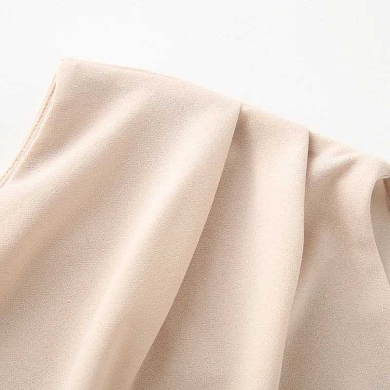 TRAF Women's Ruffled Khaki Dress Summer 2025 Woman Chic Evening Dress New In Dresses Midi Ruched O-Neck Sleeveless Long Vestidos