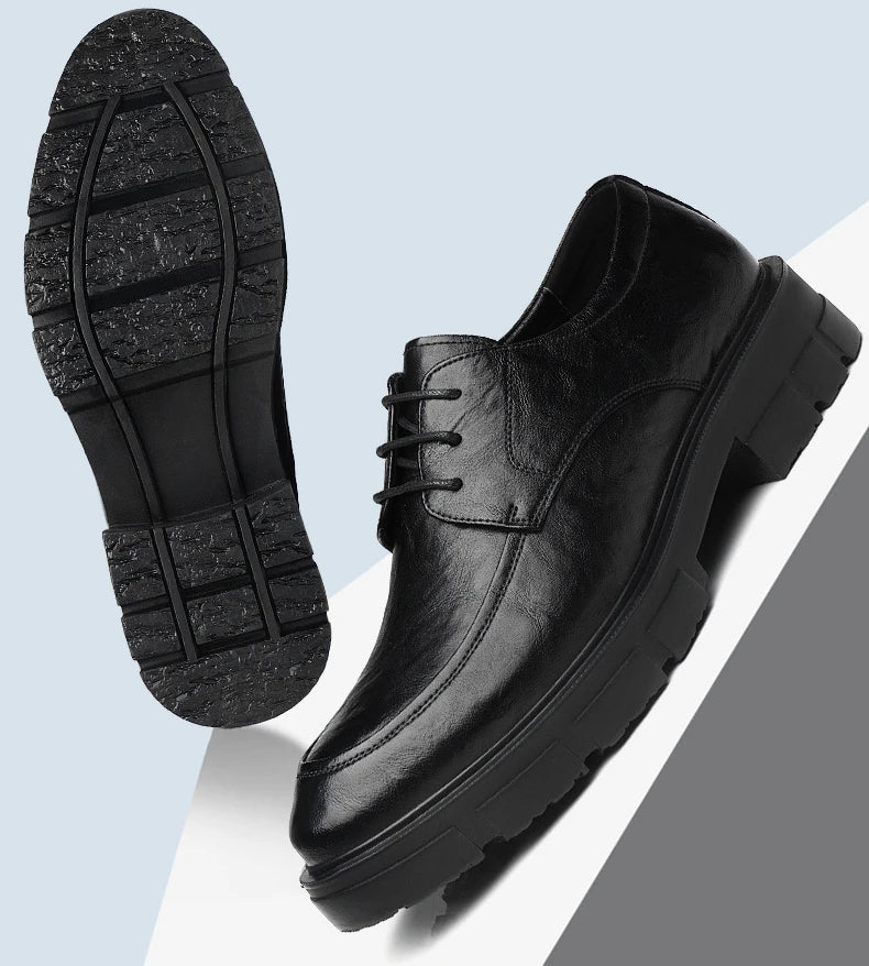 5 8 10 Cm Heel Leather Men's Dress Shoes Fashion Casual New Designer Cowhide Lace-up Platform Wedding Shoes for Man