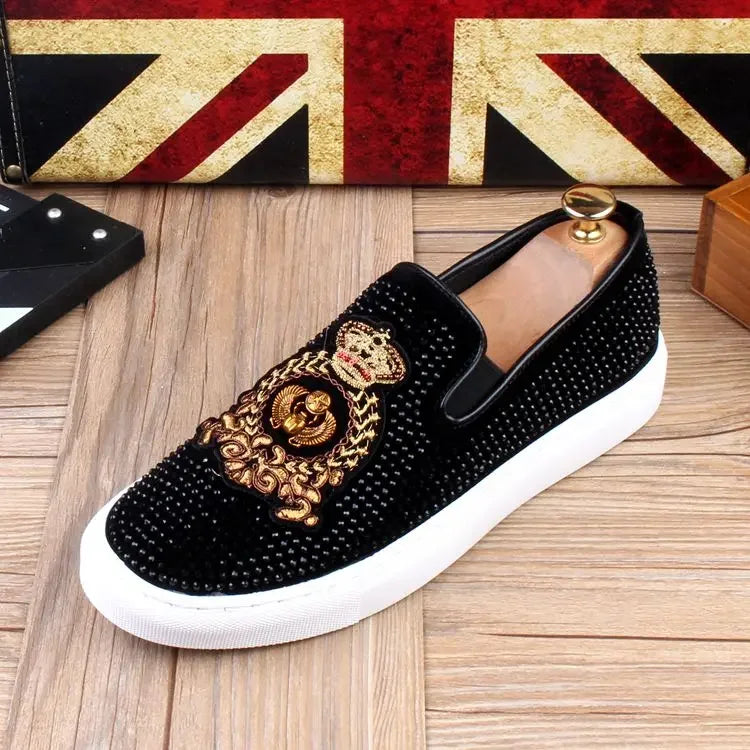 Men Tide Leather Casual Shoes Man Fashion Luxury Embroidery Flat Shoes Leisure Sneakers Loafers Shoes for Men