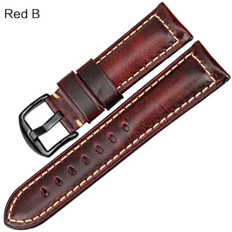 Watchband Watch Accessories Fashion Red Leather Watch Strap For Panerai SEIKO TISSOT Smartwatch Bracelet Vintage Watch Band