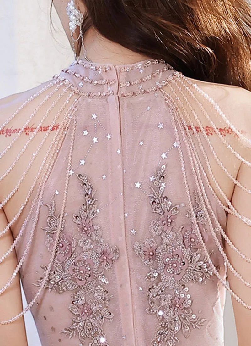 Luxury High Quality Pink Evening Dress 2025  For Prom Summer Autumn Temperament Socialite Senior Party Dress For Women