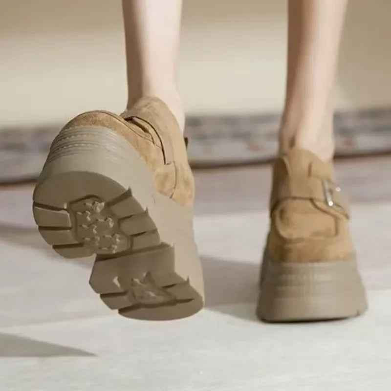 Ladies Shoes 2025 High Quality Buckle Strap Women's High Heels Fashion Round Toe Dress Pumps Women Hot Sale Solid Platform Heels