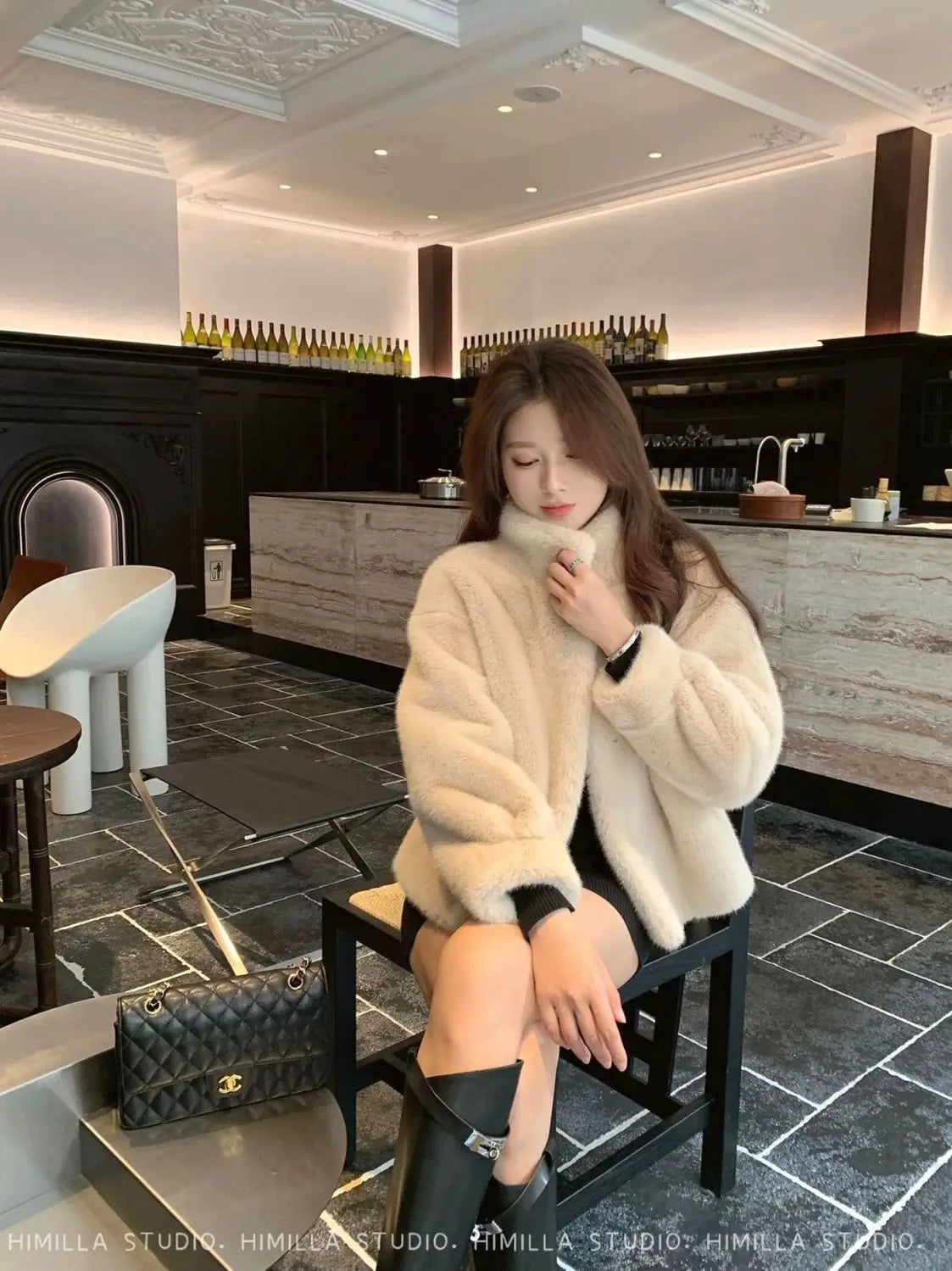 Spring Autumn Lady Short Leather Fur Outwear 2024 Women Fashion Stand Collar Mink Fur Top Female Long Sleeves Fox Jacket