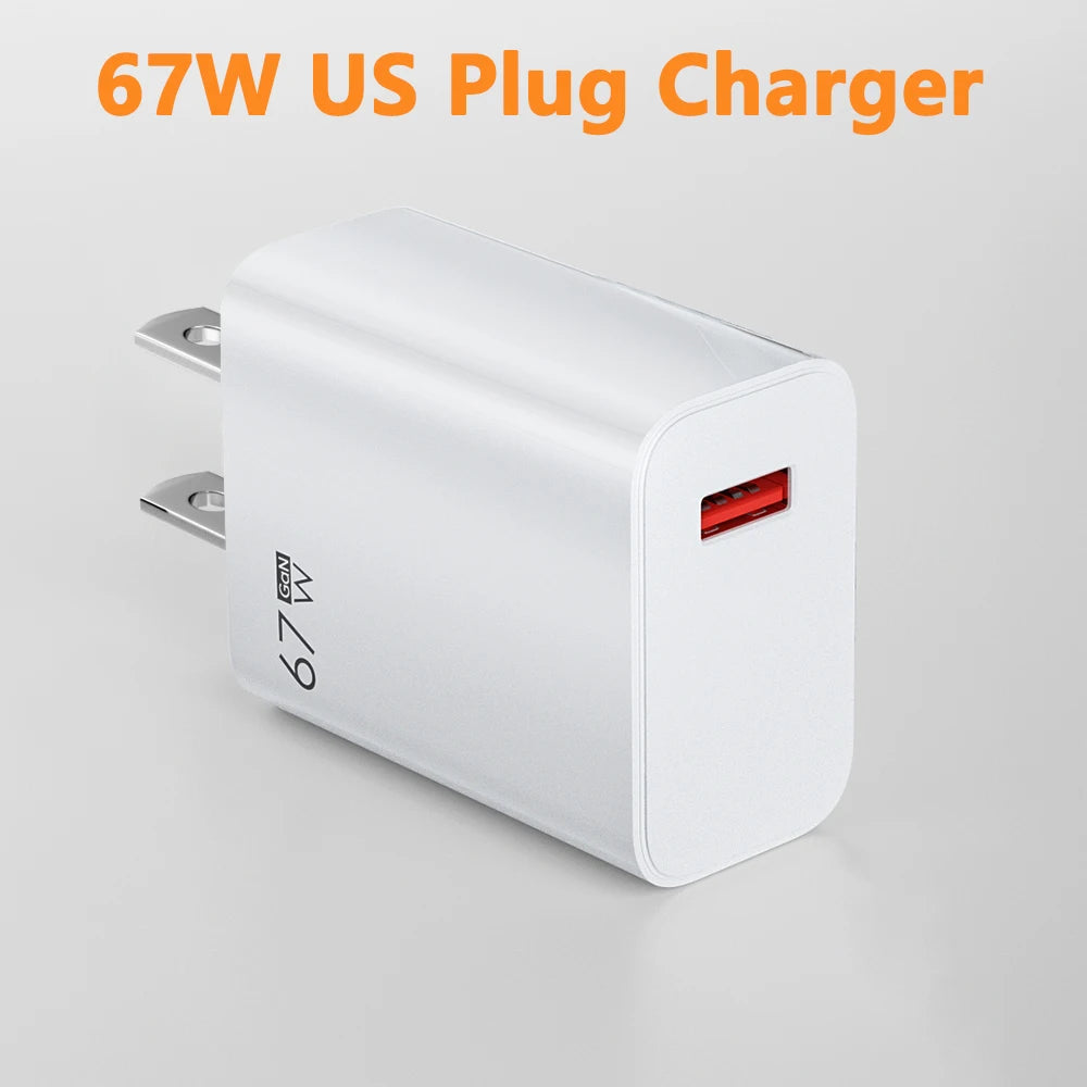 67W USB GaN Charger Fast Charge Mobile Phone Adapter Type C Cable For iPhone Samsung Xiaomi EU/US/UK Plug Portable Wall Charger