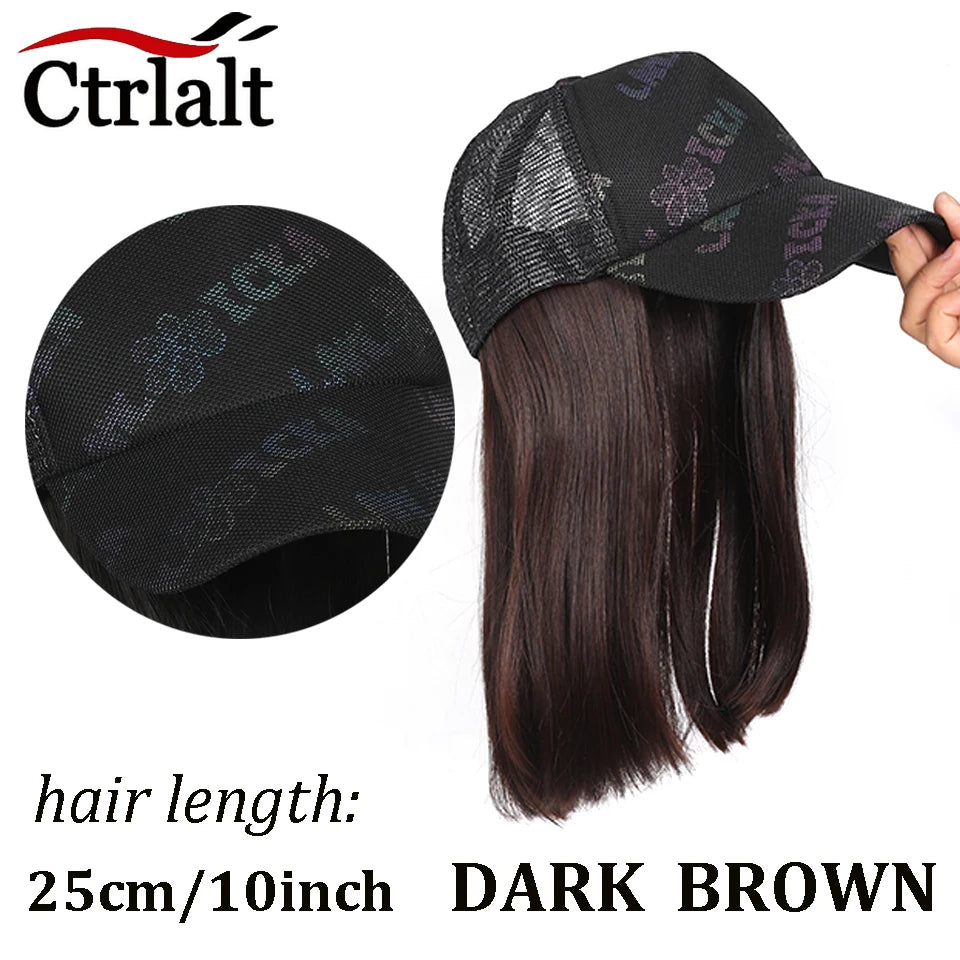 Synthetic Heat-Resisting Fiber Straight Hair Extensions With White Baseball Cap Wig For Girls Casual Daily