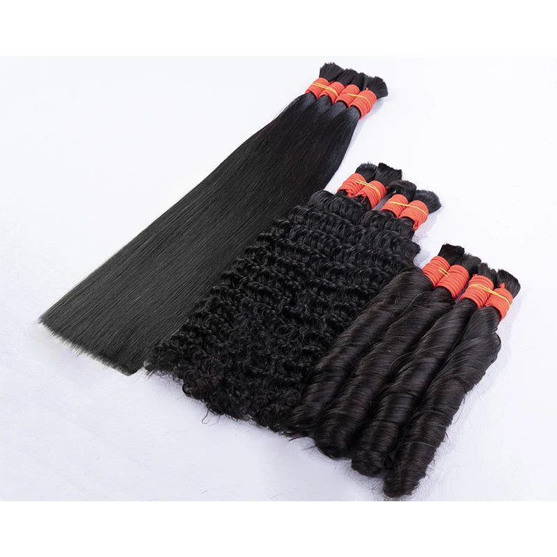 100% Real Virgin Human Hair Bulk Extension Deep Wace Bulk Weaving For Braiding Unprocessed No Weft Straight Loose Body Wace Bulk
