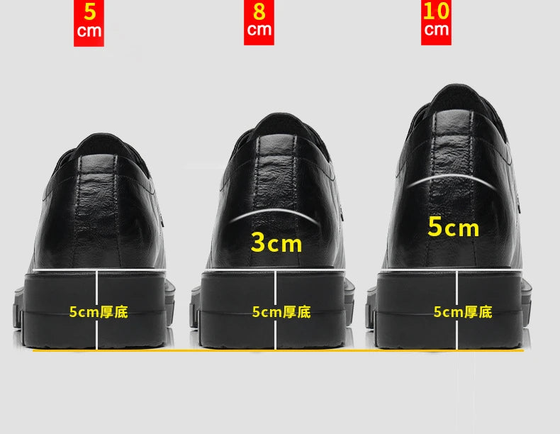 5 8 10 Cm Heel Leather Men's Dress Shoes Fashion Casual New Designer Cowhide Lace-up Platform Wedding Shoes for Man