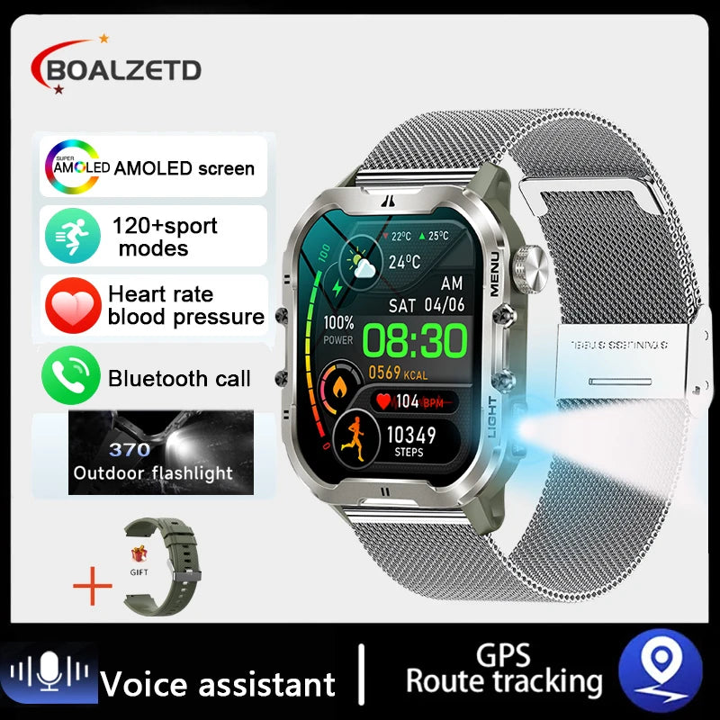 2024 New For Xiaomi Military Smart Watch Men Outdoor Sports Flashlight Fitness Watches Health Monitor 1.96" BT Call Smartwatch