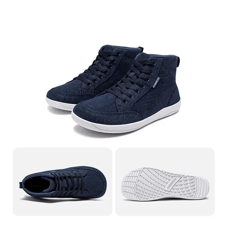 HOBIBEAR Mid-Top Barefoot Shoes Unisex Wide Toe Box Canvas Sneakes Zero Drop Lace Up Outdoor Walking Shoes