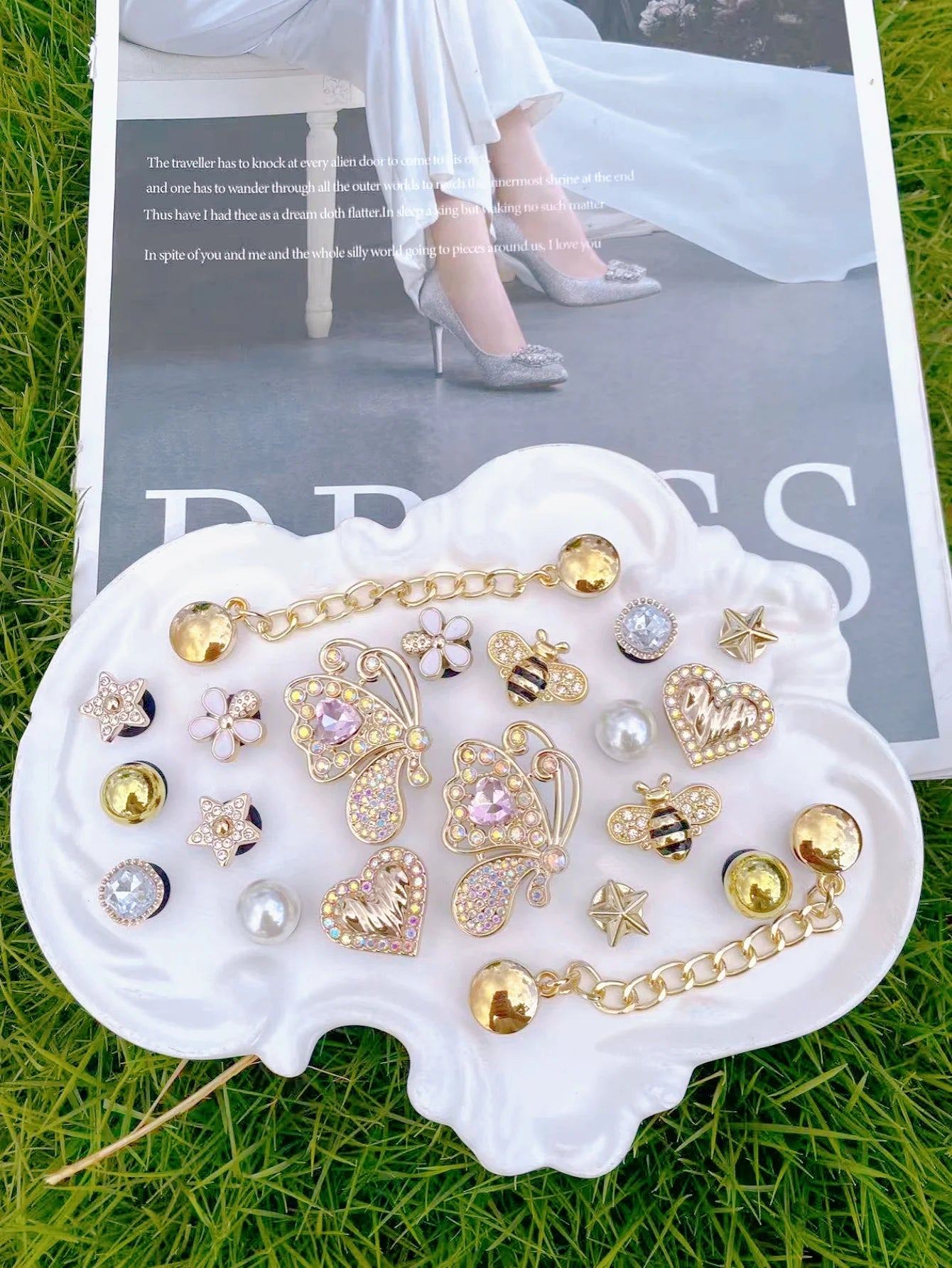 20 fashionable golden butterfly, heart, star and other crocs and shoe accessories, DIY lace shoe accessories, detachable decorat