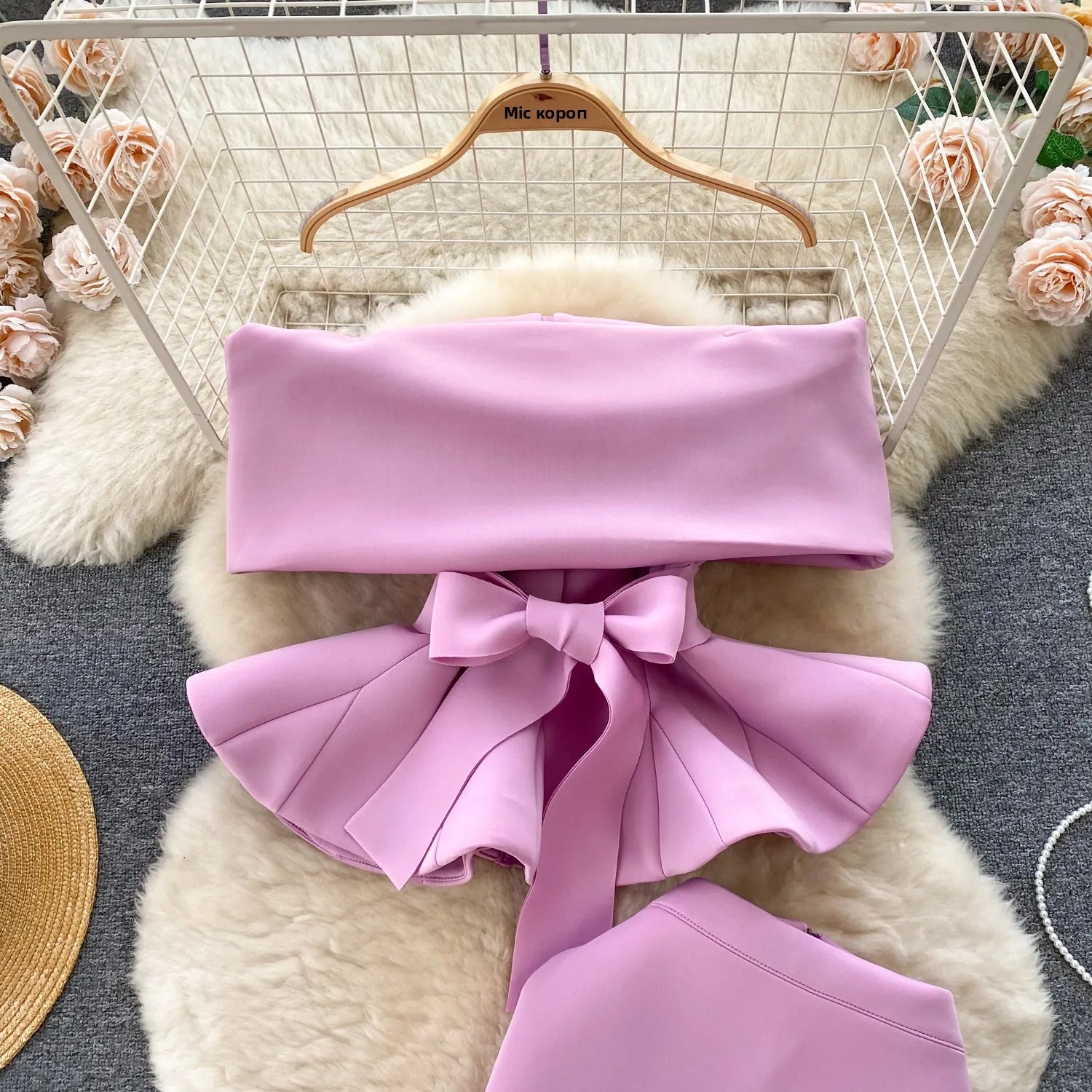 Sexy One-oulder Banded Waist Gown Set with Pleated Skirt Two-Piece Ensemble Courtly Sle Versatile Top f-length A-Line ...