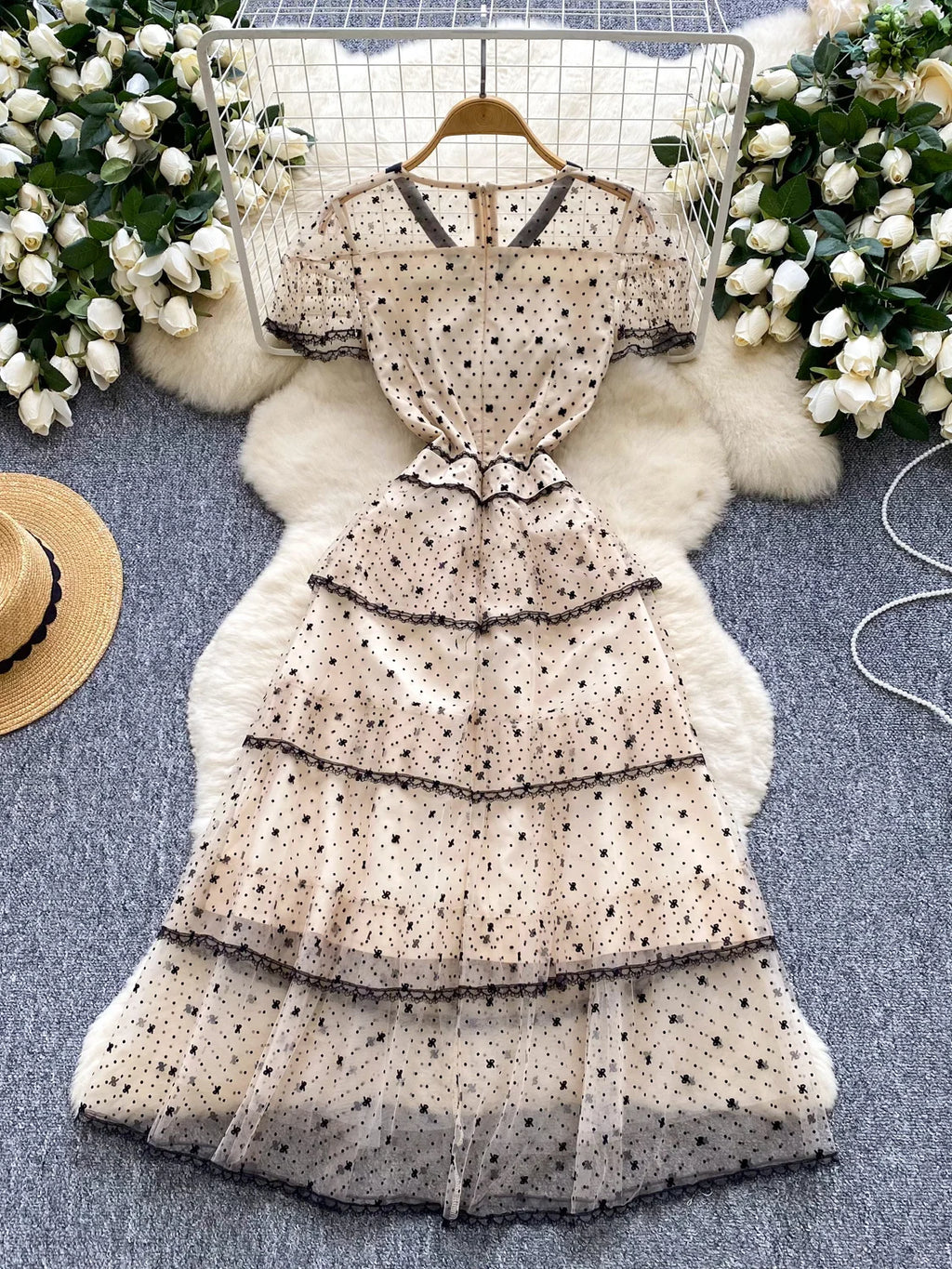 Ele Lace Splice Waist Cinched Me Dr Women's Summer New Sle Celebri Aosphere Super Fairy T Dr Skirt