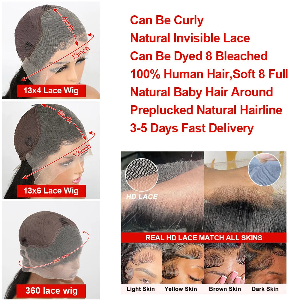 300% Density 13x6 13x4 Deep Wave Frontal Wigs Human Hair 40 46 Inch Curly Human Hair Wigs 360 HD Full Lace Frontal Wig For Women