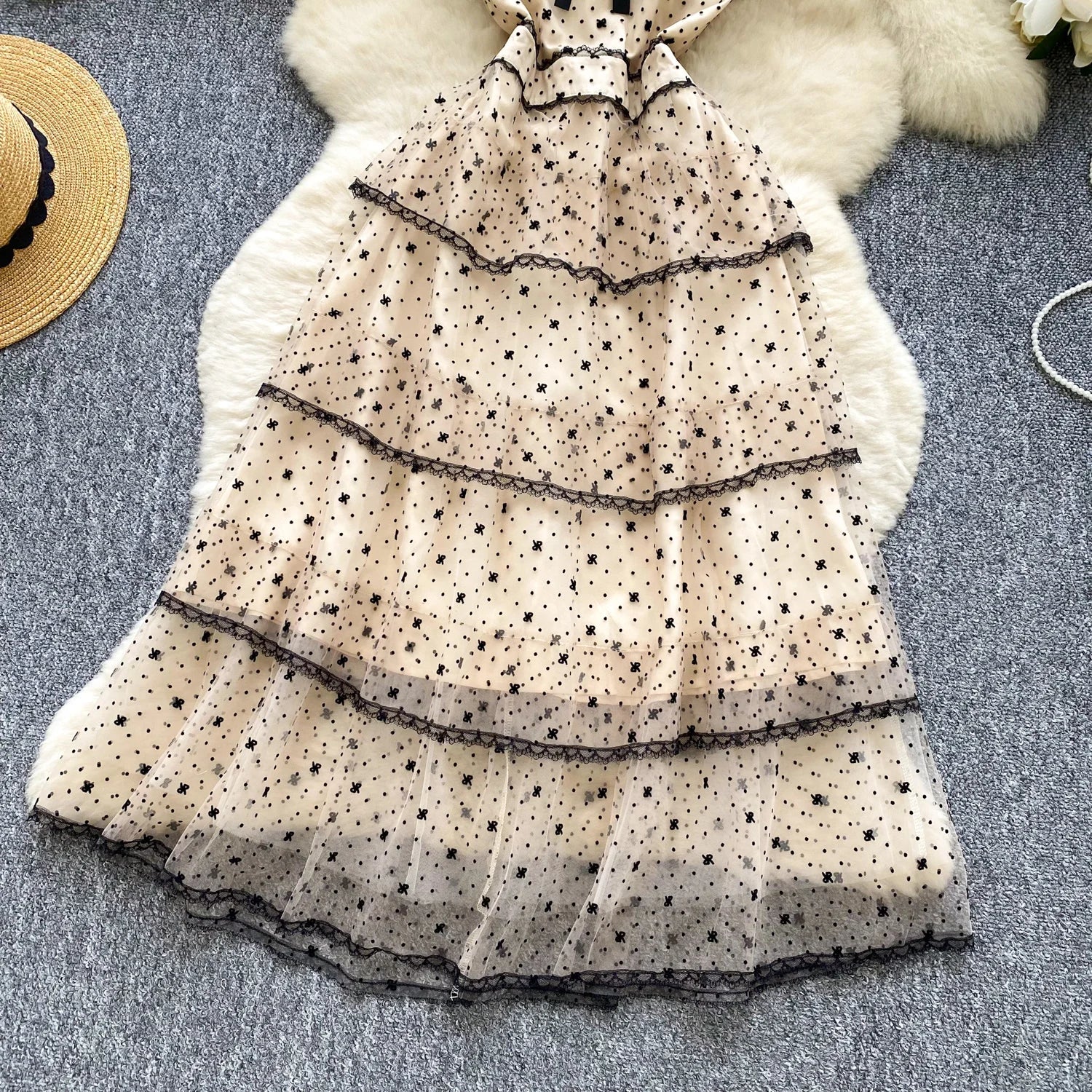 Ele Lace Splice Waist Cinched Me Dr Women's Summer New Sle Celebri Aosphere Super Fairy T Dr Skirt