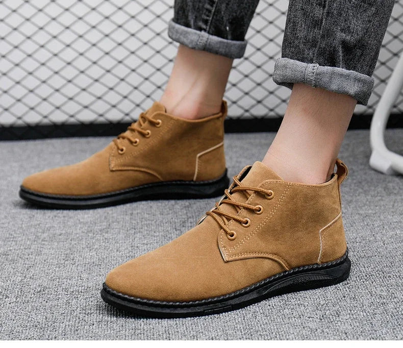 2025 New Men Shoes Luxury Suede Men Chelsea Boots Fashion Comfortable Lace Up Ankle Boots Outdoor Casual High Quality Men Boots