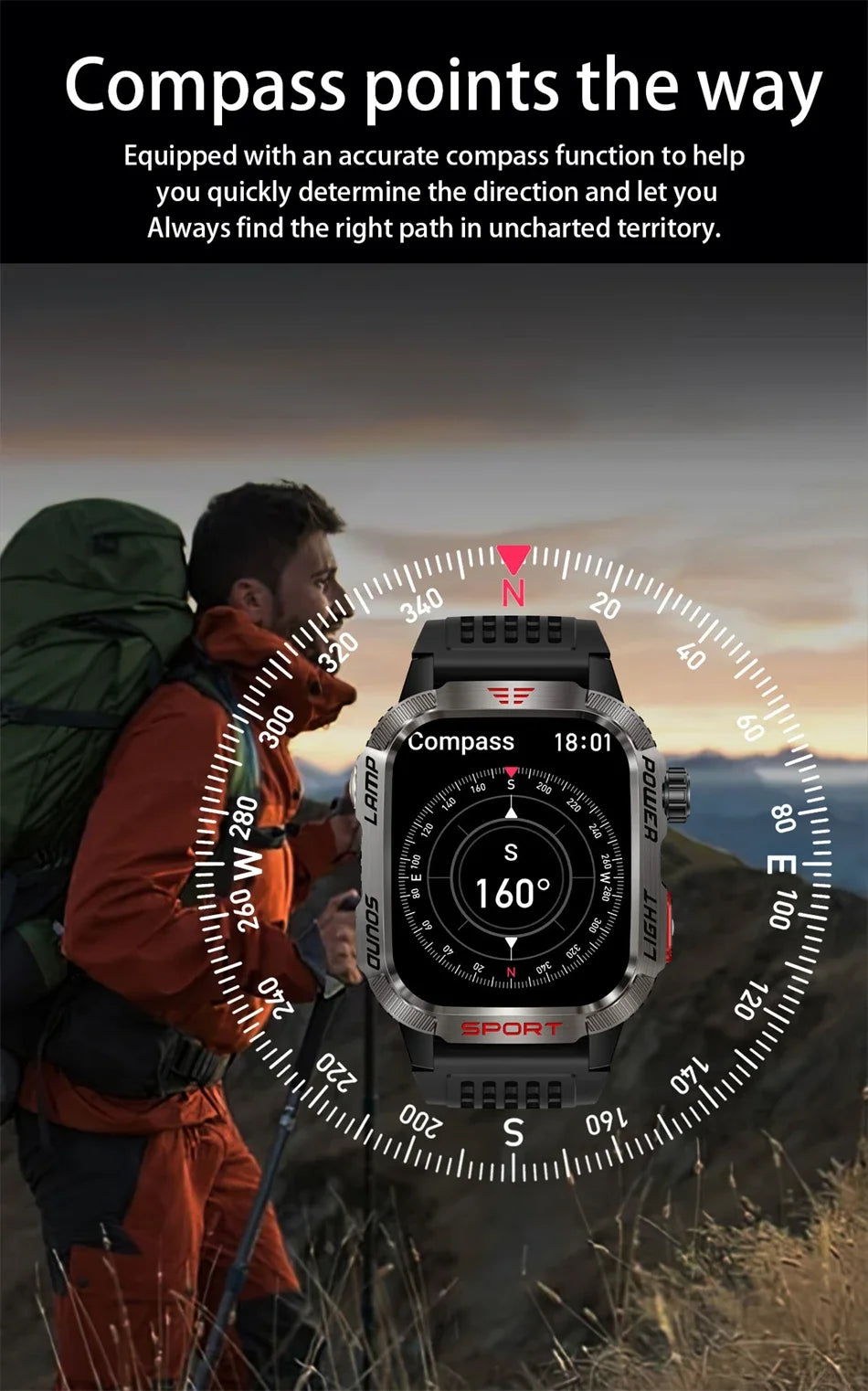 2025 New  Xiaomi  Military GPS Smart Watch Men Flashlight Compass Waterproof Outdoor Sport Tracker Bluetooth Call Smartwatch