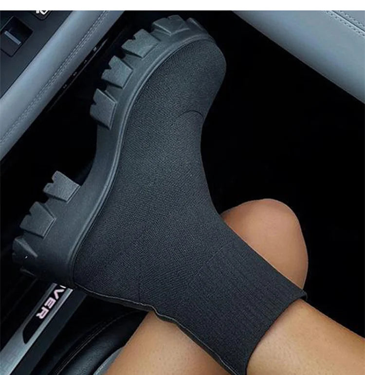 Women Boots Short Knitting Platform Boots Autumn Winter Shoes For Women Ankle Boots Heels White Winter Botas Mujer