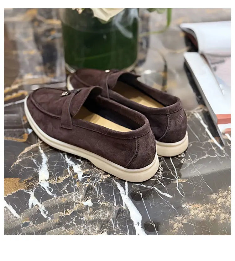 Summer Walk Genuine Leather Casual Slip-On Loers Women's Faion Single oes Comfortable round Toe Flat Heel All-Match Color