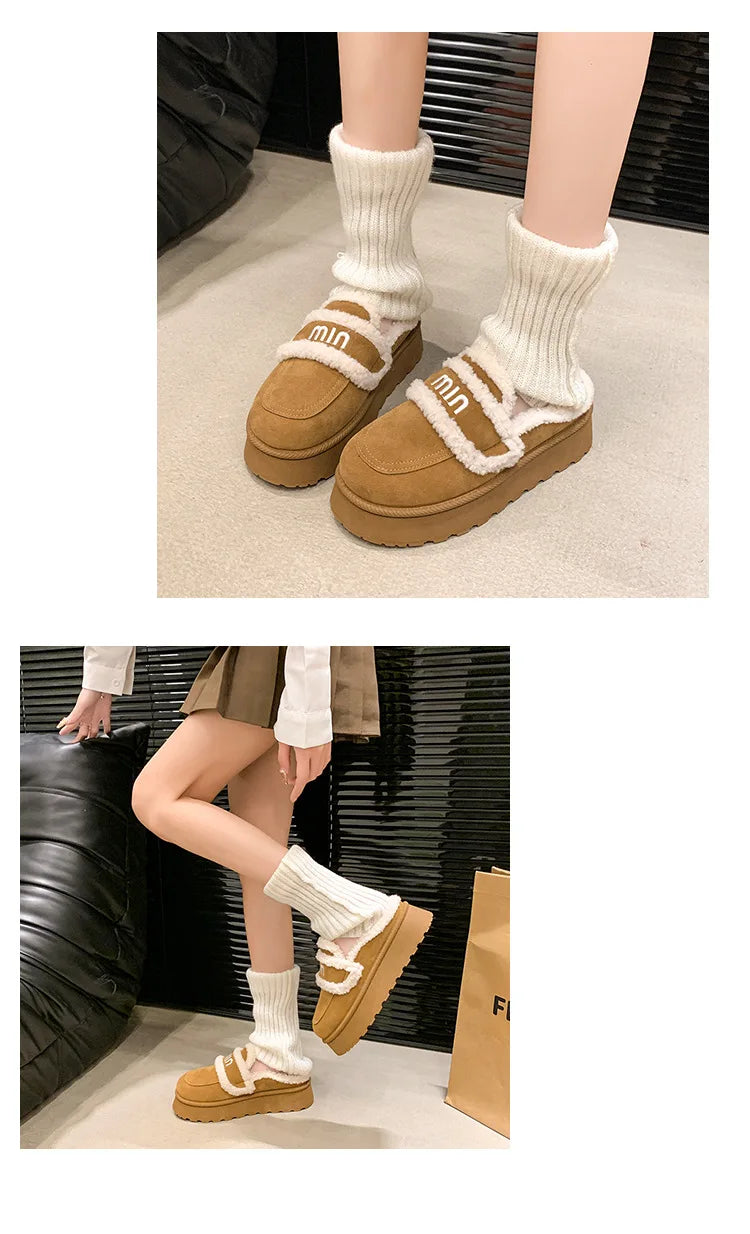 2024 Autumn/winter new m letter Baotou cotton mop with pile pile socks senior sense casual style plus velvet
