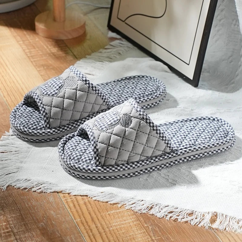 New Pure Cotton Thiened Tee-Layer Simple ex Soft Bot Noise Reduction Indoor Home Floor Slippers Couple Home oes