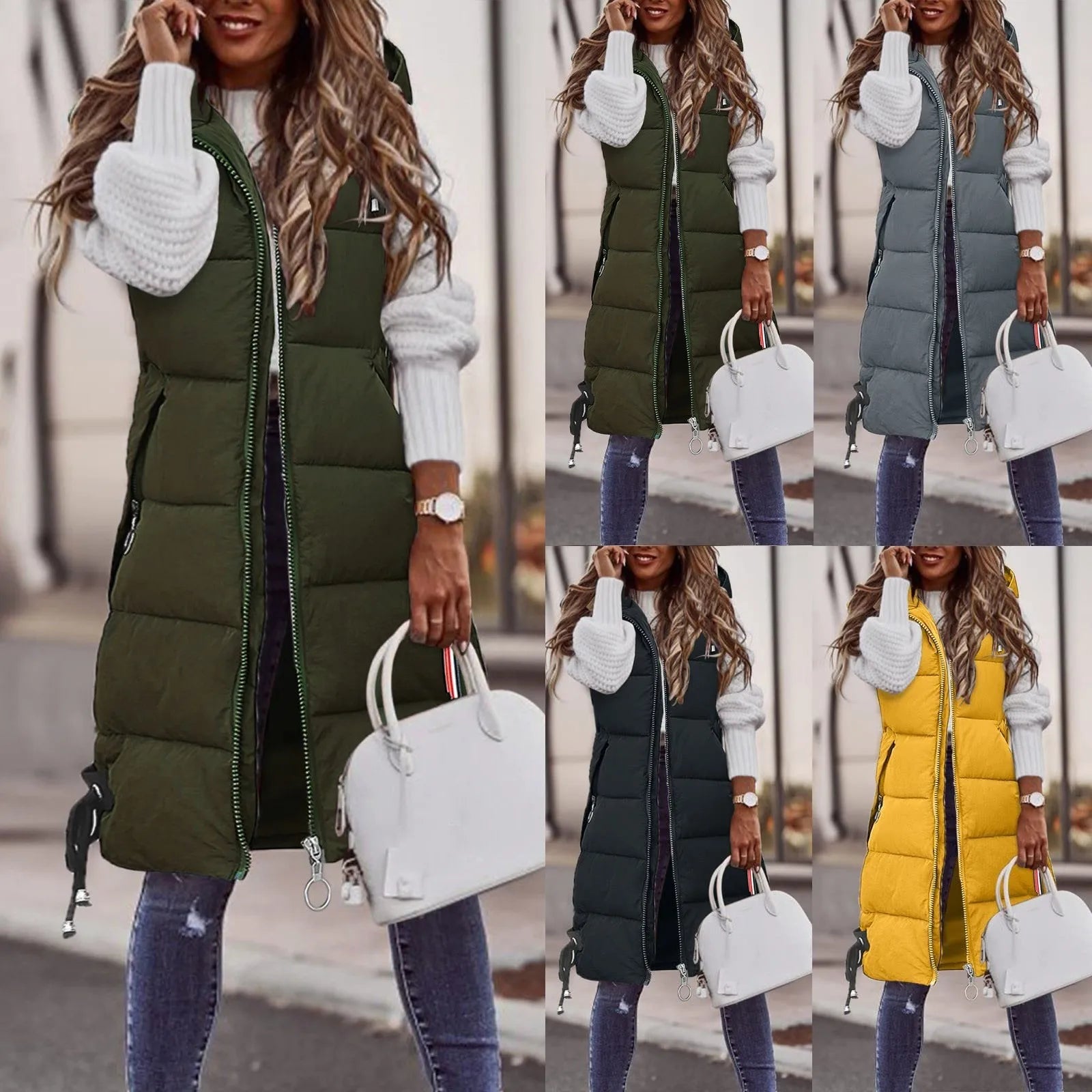 Women'S Autumn And Winter Temperament Sleeveless Cardigan Mid-Length Cotton Vest Vest Coat Abrigos Mujer Invierno Chamarras Muje