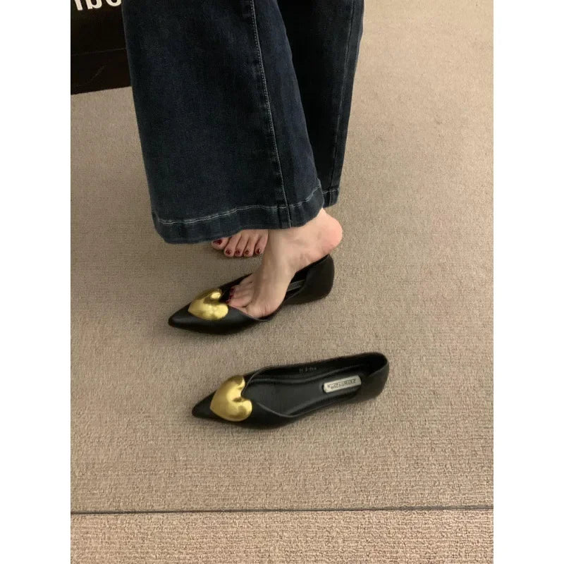 Elegant Black Flat Bottomed Single Shoes For Women New Spring Autumn/Winter French Style Soft Bottomed Comfortable Commuting Sho