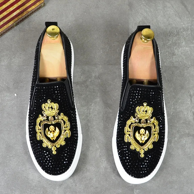 Men Tide Leather Casual Shoes Man Fashion Luxury Embroidery Flat Shoes Leisure Sneakers Loafers Shoes for Men