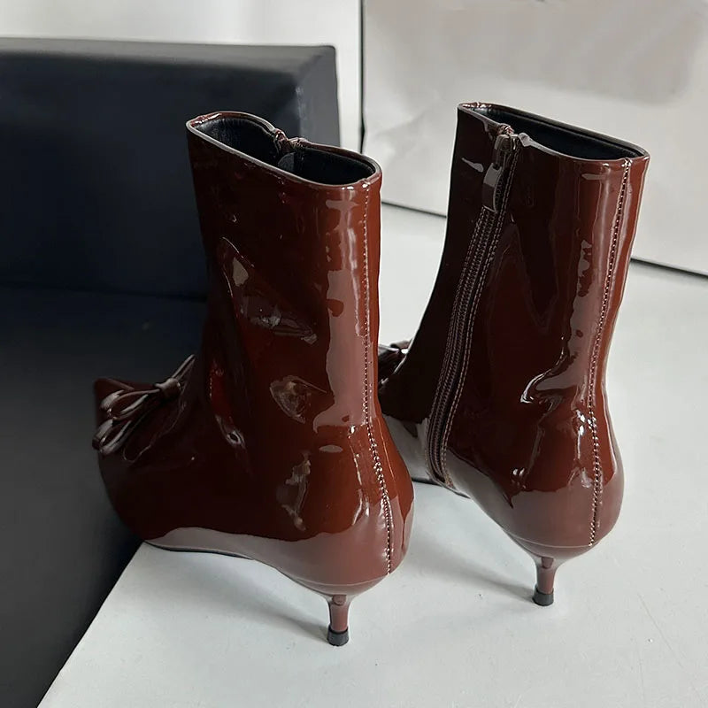 Fashion Butterfly-Knot Women Ankle Boots Female Zippers Shoes Footwear With Low Heel Party Ladies Short Modern Boots Shoes