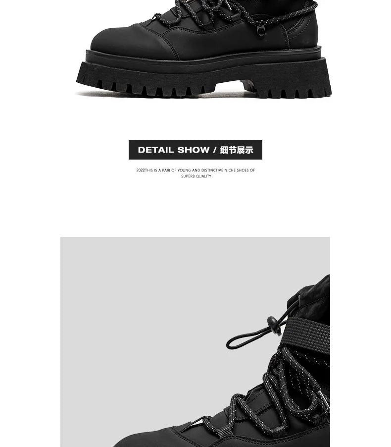 Men Platform Ankle Boots Fashion Personalized Strap Design Shoes Brand High Quality Motorcycle Boots Casual Outdoor Zipper Shoes