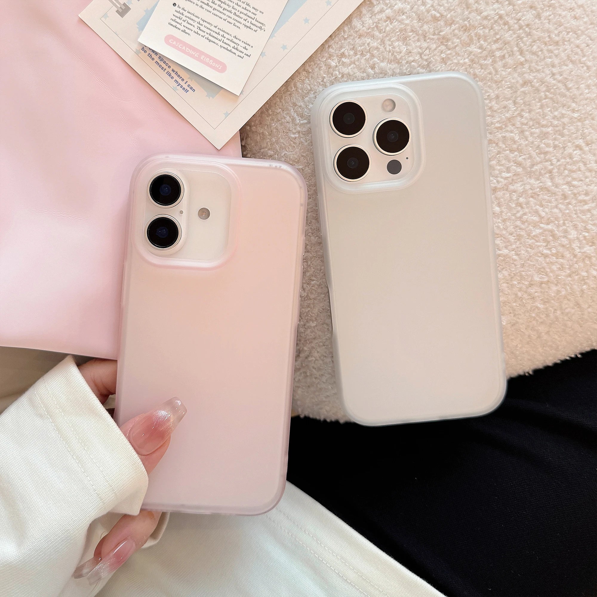 Simple Transparent Pink Transparent White Solid Color Soft Matte Protective Phone Case for iPhone 11 12 13 14 15 16 17 Pro Max