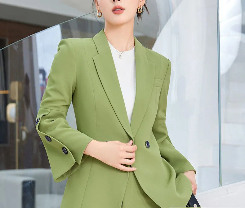Yitimuceng Slim Blazers for Women 2024 Office Ladies New Fashion Long Sleeve Coats Solid Lapel Double Breasted Pant Suits