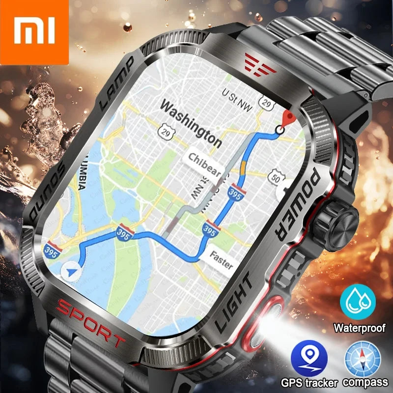 2025 New  Xiaomi  Military GPS Smart Watch Men Flashlight Compass Waterproof Outdoor Sport Tracker Bluetooth Call Smartwatch