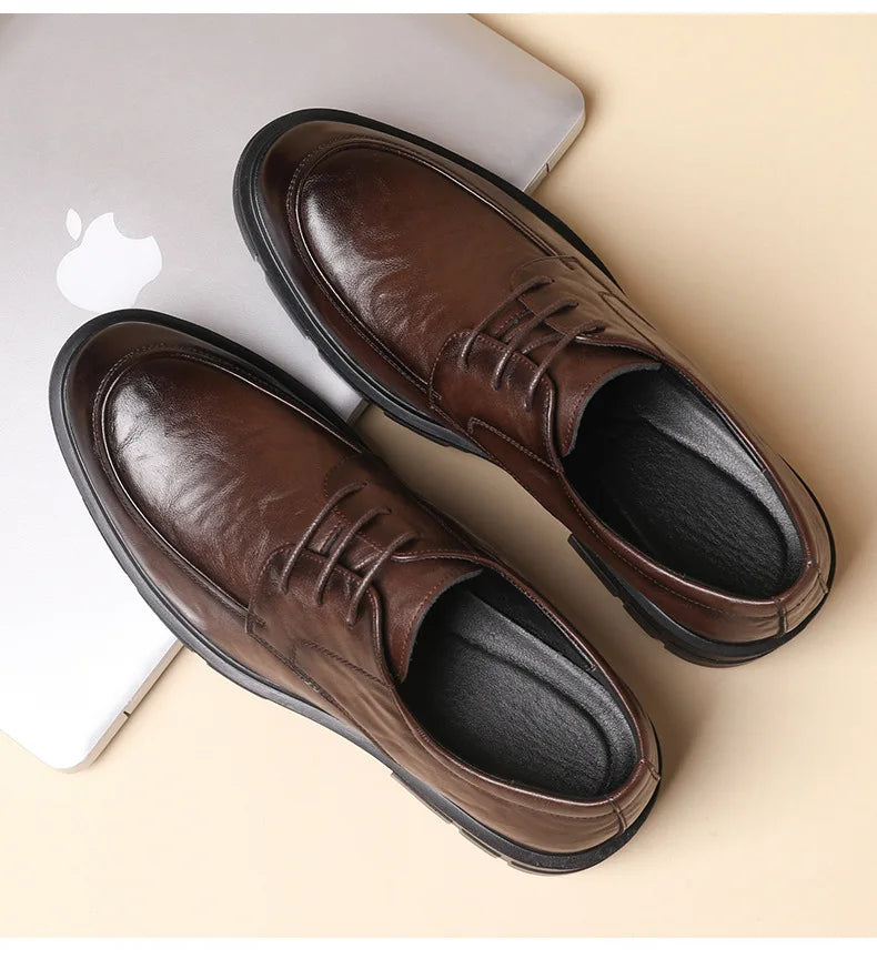 5 8 10 Cm Heel Leather Men's Dress Shoes Fashion Casual New Designer Cowhide Lace-up Platform Wedding Shoes for Man