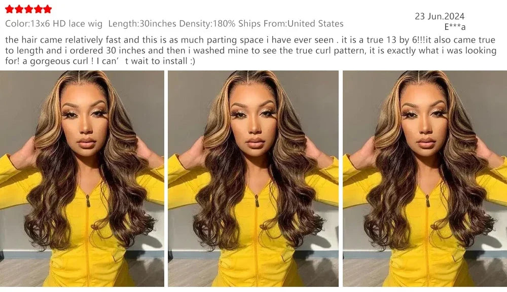 13x6 Closure Wig Highlight Ombre Body Wave HD lace front human hair wig for Women P4/27 Blonde Wig Pre Plucked With Baby Hair