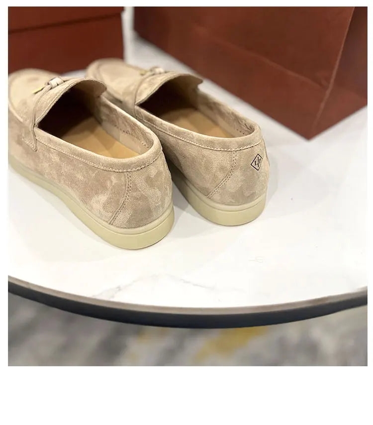 Summer Walk Genuine Leather Casual Slip-On Loers Women's Faion Single oes Comfortable round Toe Flat Heel All-Match Color