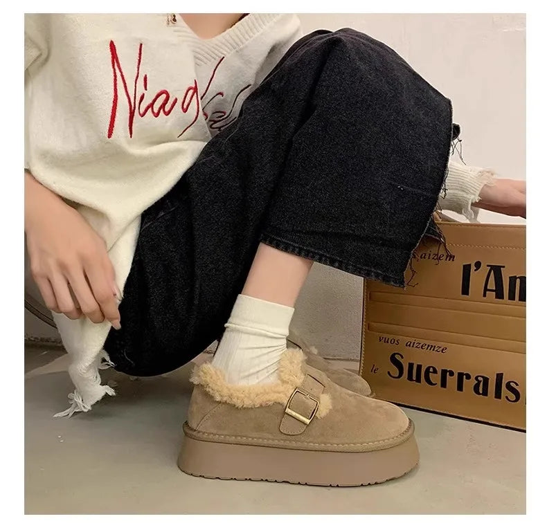 Winter Women's Shoes 2025 NewThick Soled Snow Boots for Women Plus Fleece Thickened Hair Cold Warm Birkenstock Cotton Shoes