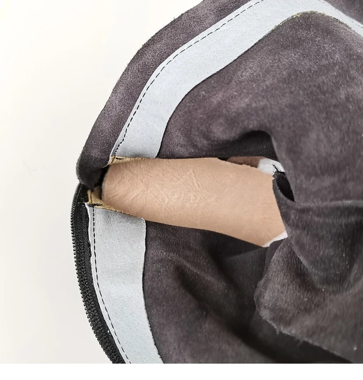 Autumn 2024 Shoes Long Noses Riding Boots Natural Leather Wide Toe Women's Boots Kne-High Cowhide Suede Single Lace-up booties